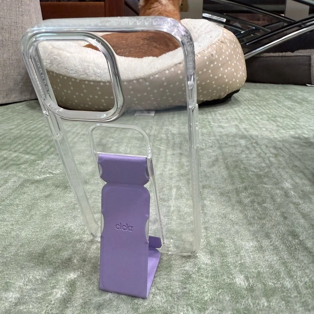 Clckr Stand & Grip Case for iPhone 14 Pro Max - Clear and Purple